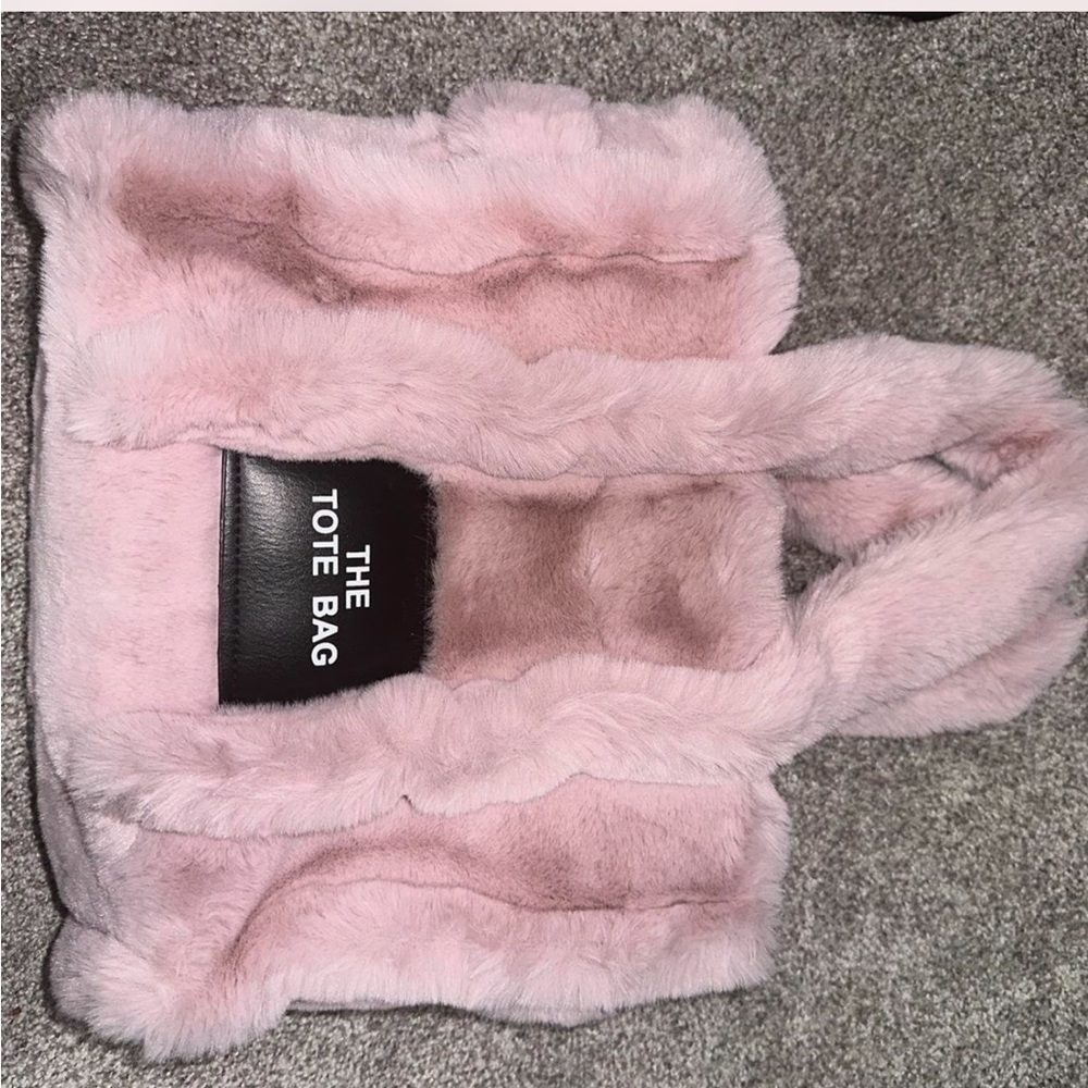 Pink furry tote bag